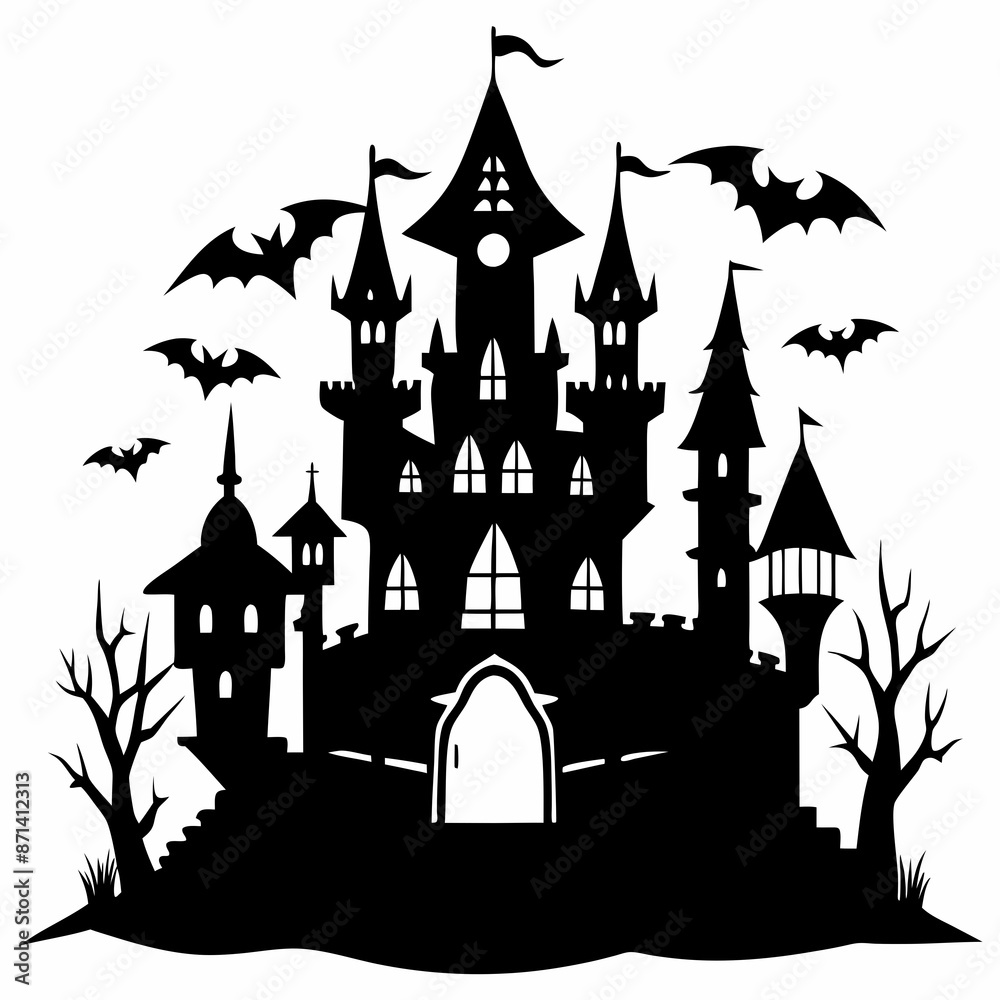halloween castle with bats vector halloween castle with bats vector