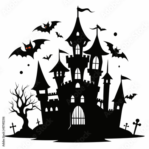 halloween castle with bats vector