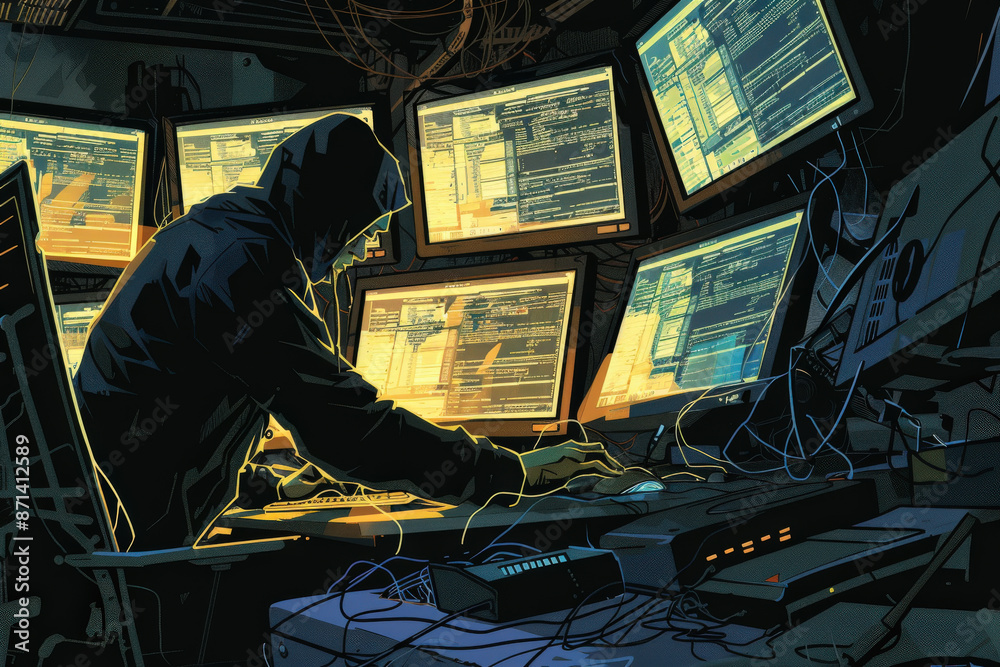 Cybercriminal Mastermind in Action - Dark Digital Lair of Hacking and Fraudulent Schemes Cybercriminal Mastermind in Action - Dark Digital Lair of Hacking and Fraudulent Schemes