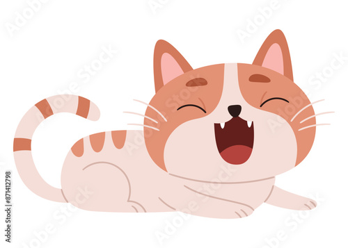 Cute Red cat yawning or meowing.Sweet spotty kitten drawn in doodle style.