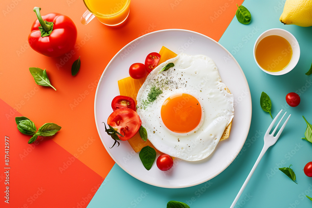 Sunny side up egg with tea. Sunny side up egg with tea.
