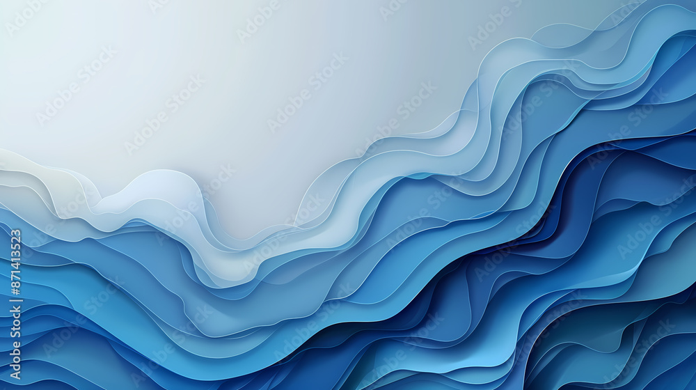 Abstract blue layered waves creating a sense of depth and motion in a fluid composition.