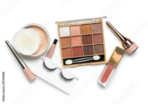 Makeup products flat lay wi...