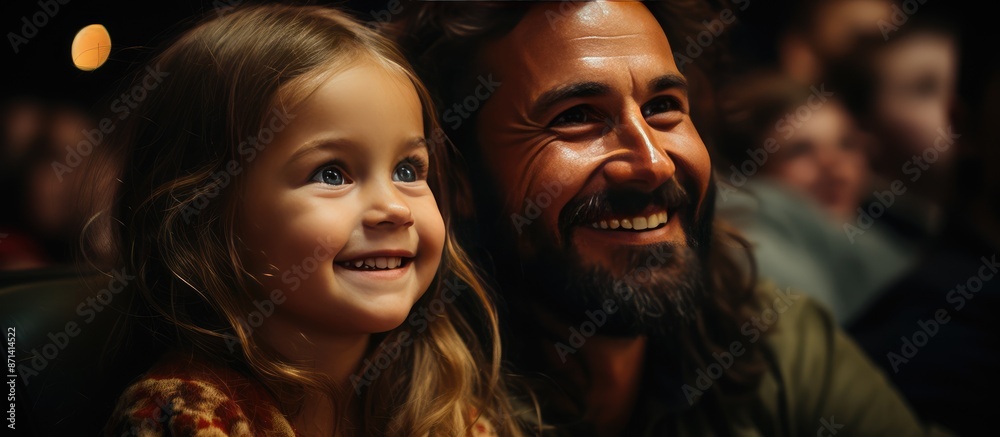 portrait of a happy family with their daughter watching a film at the cinema