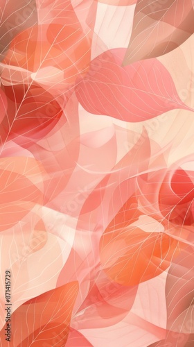 Abstract Pink and Orange Leaf Pattern Wallpaper