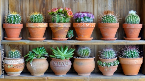 Elegant indoor cactus display in decorative pots for a cozy and stylish interior ambiance © Victor