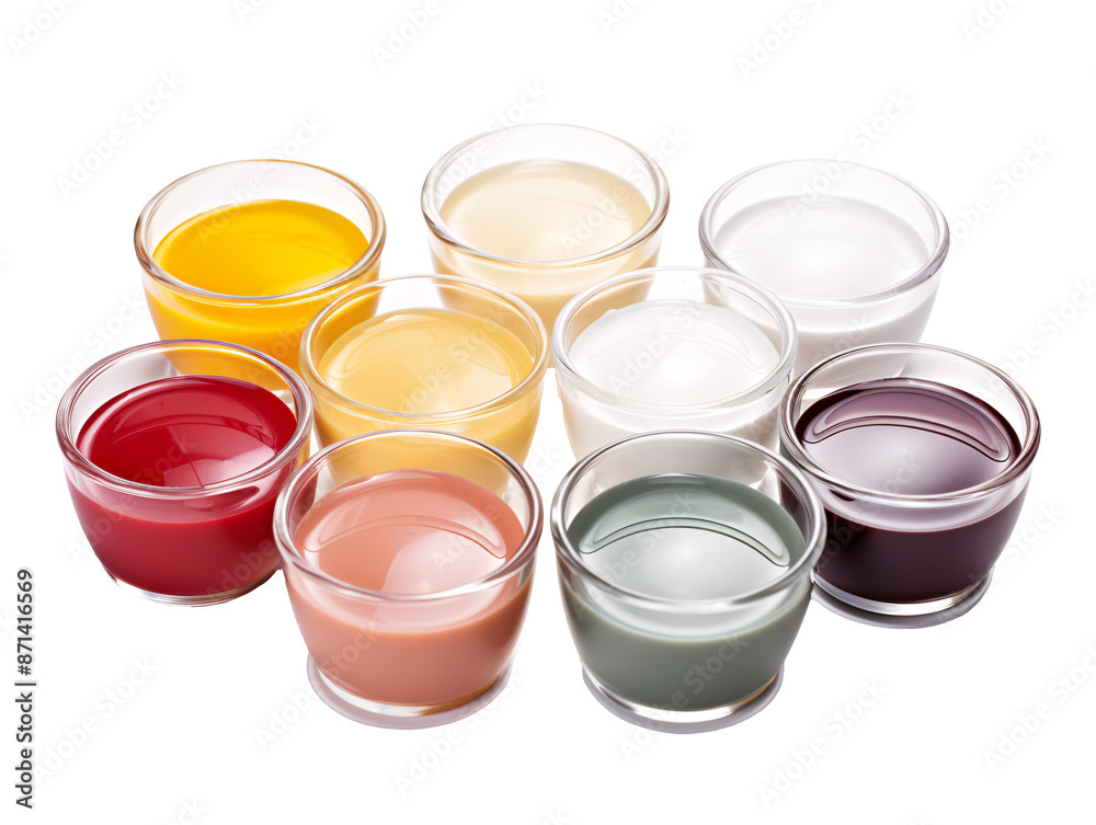 a group of glasses of different colored liquid a group of glasses of different colored liquid