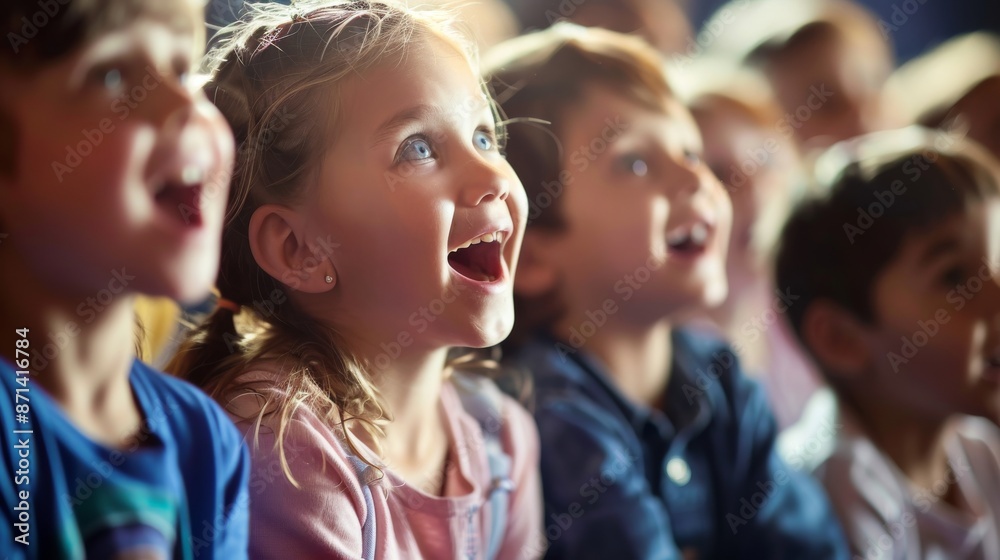 A group of children filled with wonder and joy as they watch a performance, captured in sharp focus clarity at UHD 4K A group of children filled with wonder and joy as they watch a performance, captured in sharp focus clarity at UHD 4K