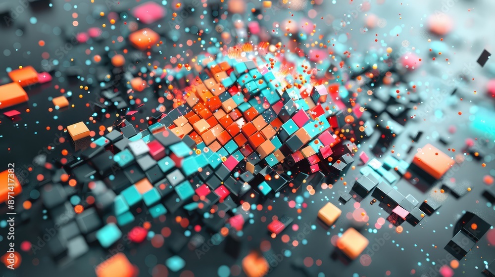 Obraz premium Futuristic Synthetic Data Generation with Colorful AI Patterns and Digital Data Clouds in Advanced Tech Interface - 4K Imagery, Generative AI