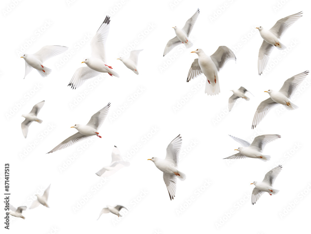 a group of white birds flying a group of white birds flying