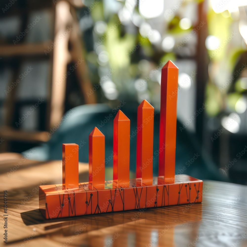 Upwards Table bar chart showing an upward trend, realistic mockup on a table Stock ...