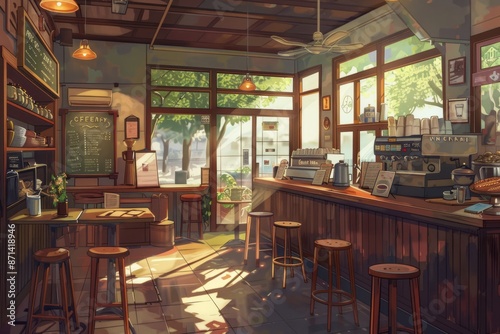 a welcoming coffee shop with a community board and the smell of freshly baked pastries, where locals gather for morning coffee, Generative AI