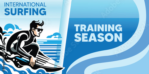 Surfer riding waves during international surfing training season