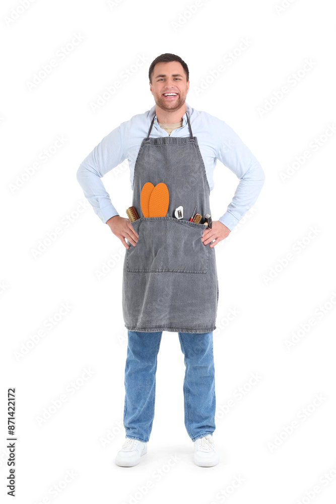 Fototapeta premium Male shoemaker on white background