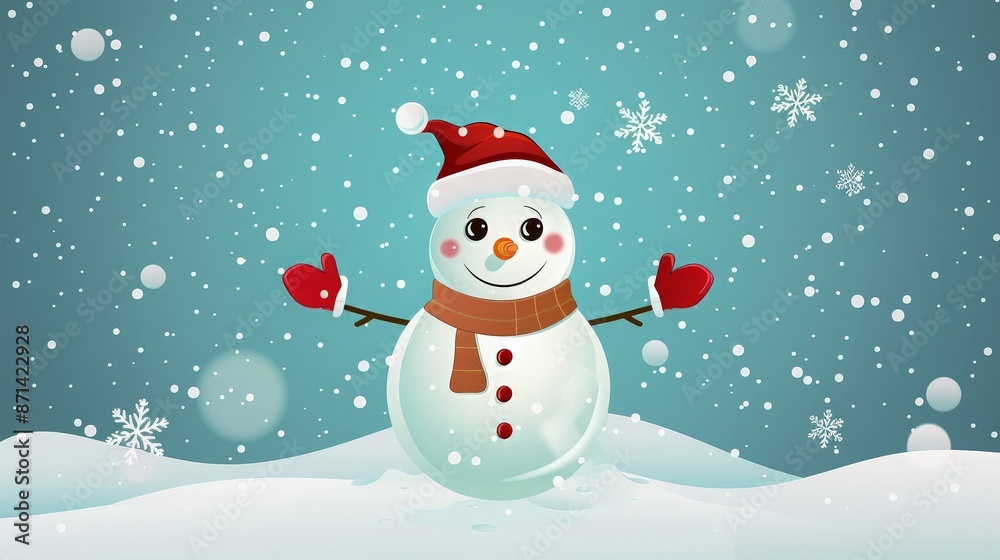 Cheerful Snowman in a Snowy Landscape