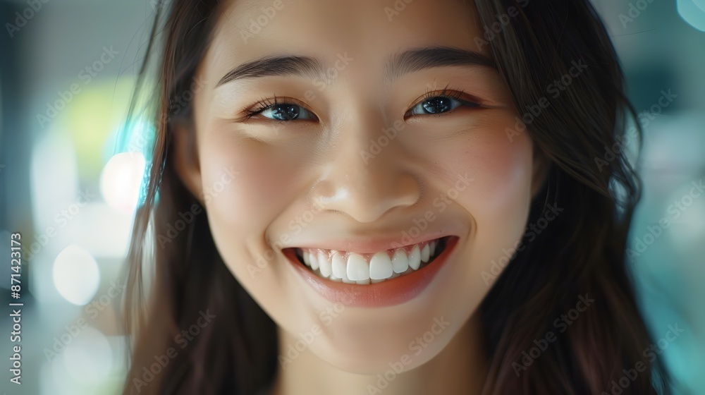 Radiant Asian Woman Wearing Modern Outfit Showcasing Beautiful Smile in Dental Clinic Radiant Asian Woman Wearing Modern Outfit Showcasing Beautiful Smile in Dental Clinic