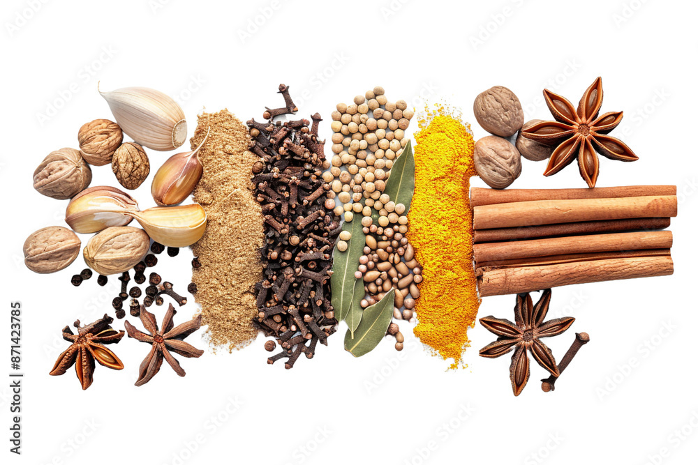 spice ingredients isolated on transparent background spice ingredients isolated on transparent background