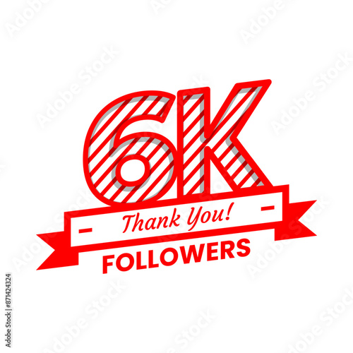 Thank You 6k Followers Banner with red and white color Decorative Elements