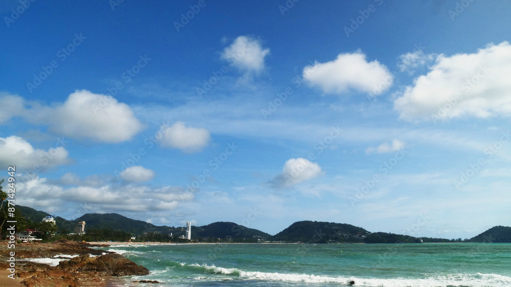 Blue sea white beach turquoise ocean wave coastal in tropical paradise landscape. Beautiful scene seascape marine coastline destinations. Tropical beautiful blue ocean lagoon lake travel summer time. Blue sea white beach turquoise ocean wave coastal in tropical paradise landscape. Beautiful scene seascape marine coastline destinations. Tropical beautiful blue ocean lagoon lake travel summer time.