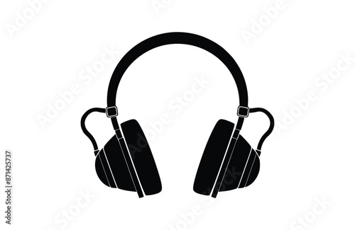 Headphones black icon, isolated on white background. Vector illustration.