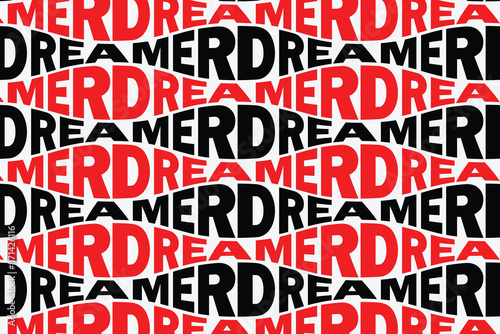 "Dreamer" modern text wavy effect seamless pattern. 