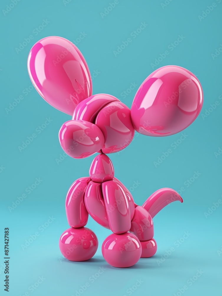 Fototapeta premium Pink balloon dog on green simple background