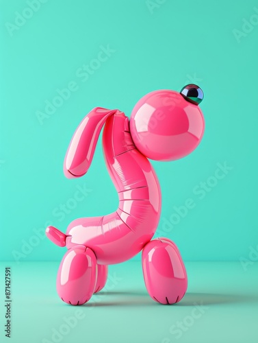 Pink balloon dog on green simple background photo