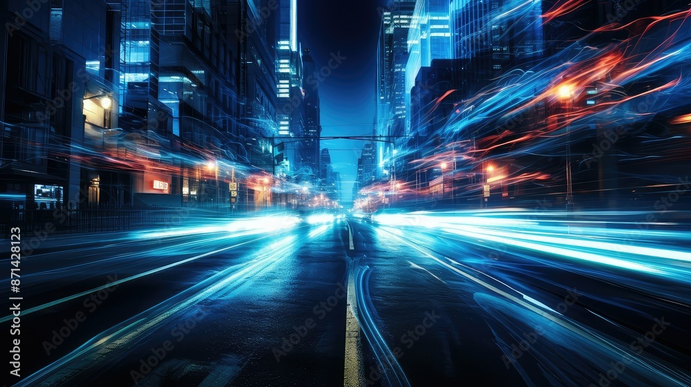 Fototapeta premium night blue light streaks