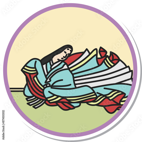 ステッカー風の円形シンプル百人一首　小野小町