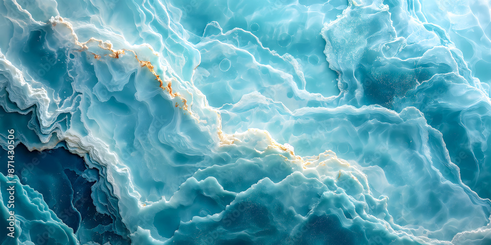 Obraz premium A beautiful and noble abstract horizontal background depicting the texture of marble in cool blue tones with white. The concept of luxury in promotions and campaigns