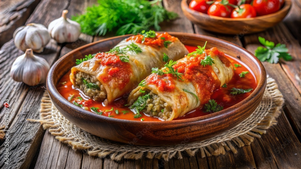Foto de Traditional eastern European-inspired dish featuring two plump ...