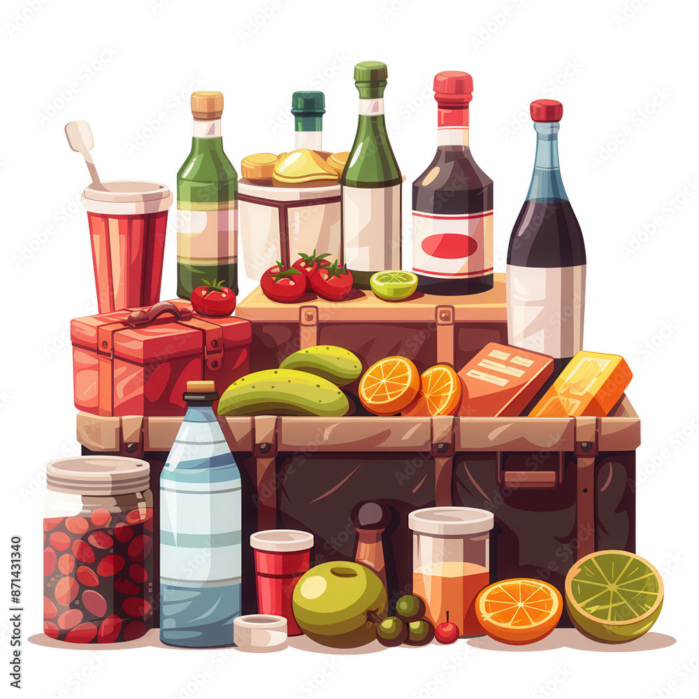 A group of picnic supplies items central arrangement for a website