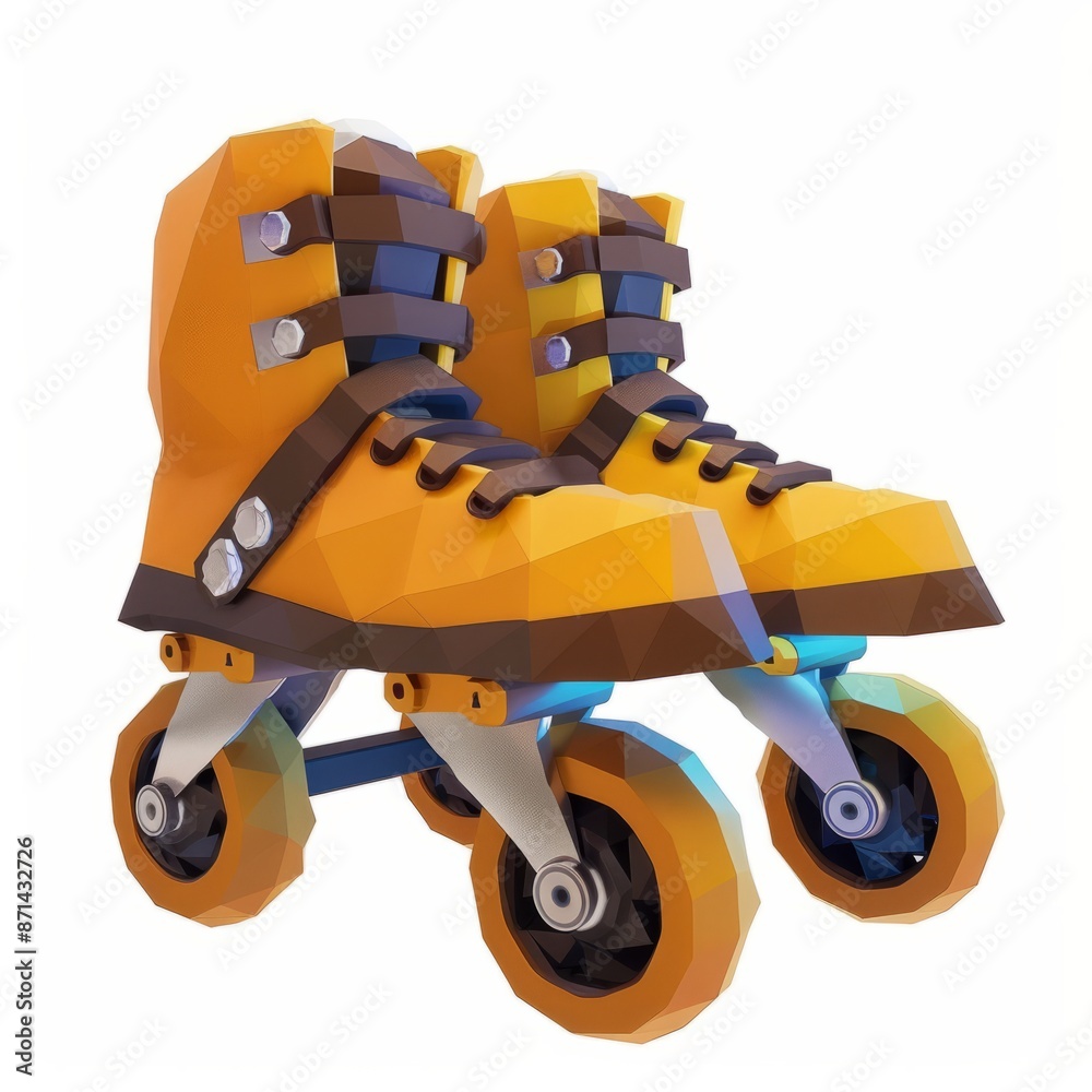 3D Render, Low Poly style of a cartoon pair of roller skates, on isolated white background, Generative AI 3D Render, Low Poly style of a cartoon pair of roller skates, on isolated white background, Generative AI