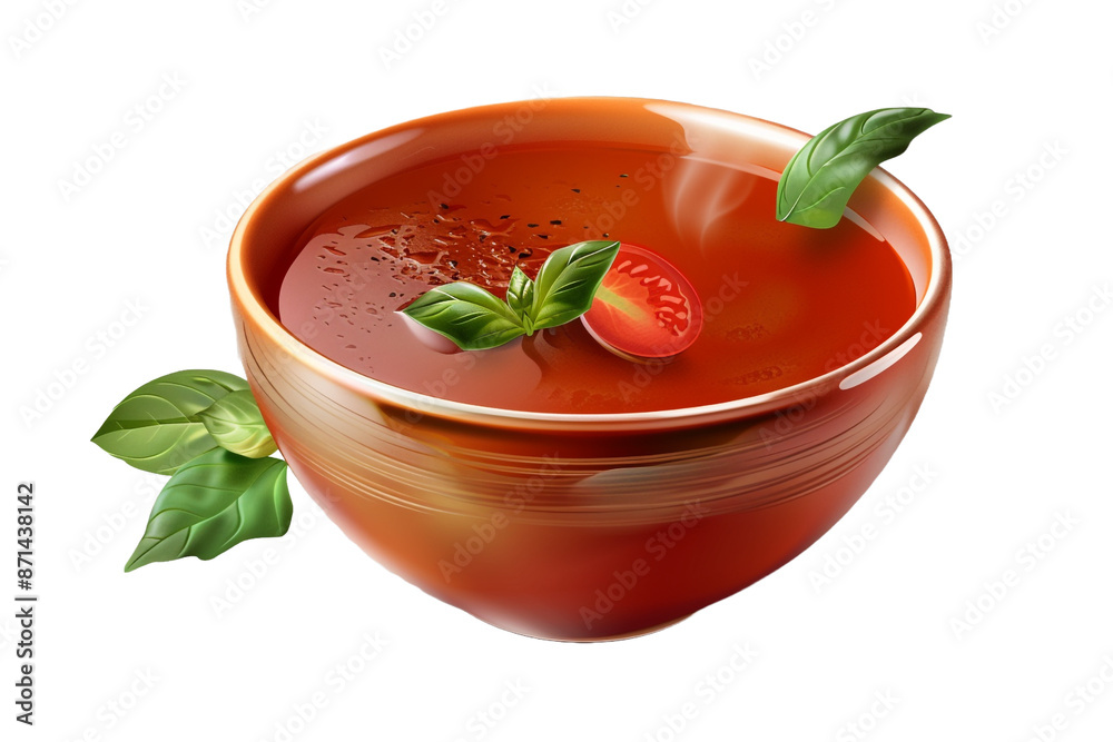 tomato soup with basil isolated on transparent background tomato soup with basil isolated on transparent background