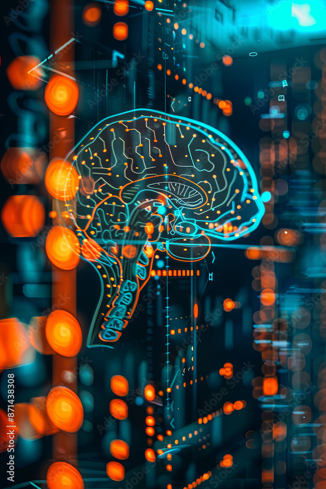 Fototapeta premium Infographic detailing the machine learning process, blurred background