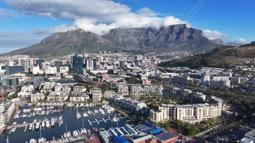Downtown City At Cape Town In Western Cape South Africa. Table Mountain Landmark. Downtown Buildings. Cape Town At Western Cape South Africa. Tourism Travel. Coast City Skyline.