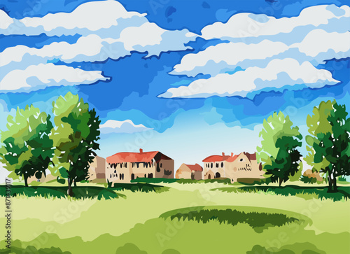 水彩,絵の具,街並み,田舎,手書き,癒し,風景, 家, むら, 空, ベクター, ファーム, サマータイム, 自然, 木, 緑, 草, 国, 野原, イラスト, くつろいで, ルーラル, ビル, ヒル, いなか, 建築, 山, 古い, 木, manga, カストレ牧場, 猫, 犬,レトロ,農場,野外フェスティバル,サンダルウッド,リラクゼーション,マッサージ,アロマセラピー,自然療法,森林浴,リラ