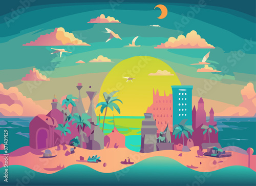 浜, サマータイム, 海, 太陽, ベクター, 空, 風景, イラスト, 自然, 海, 水, 木, 夕焼け, アイランズ, 旅行, 砂, palm, 波, トロピカル, manga, 雲, バカンス, カストレ, デザイン, 日の出パラダイス, サンゴ礁ヤシの木,カクテル,フラミンゴ,ハイビスカス,果物,トロピカルフルーツ,夏休み,バケーション,リゾート,サンセット,プール,カジノ,サンセットディ
