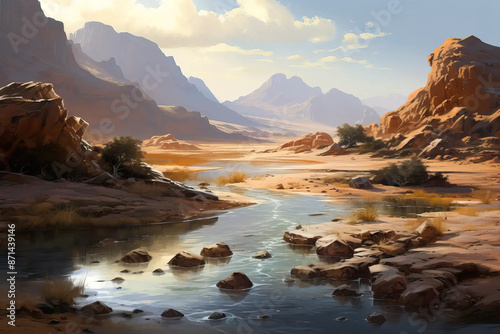 Mirages of the Desert: Glistening Water Reflections Fantasy wallpaper