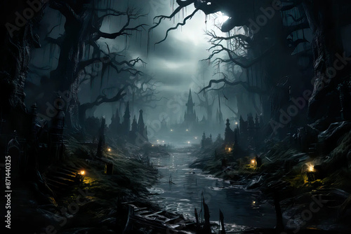 Mausoleum Park: Echoes of the Misty Graveyard Fantasy  wallpaper
