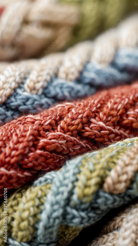 A pile of knitted sweaters with different colors and patterns A pile of knitted sweaters with different colors and patterns