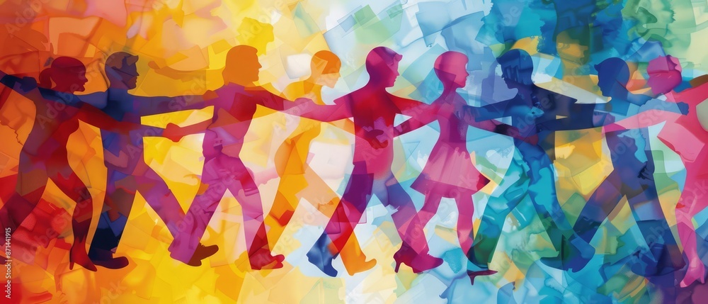 Naklejka premium Effective team collaboration boosts business success by leveraging diverse skill sets and fostering an inclusive work environment, captured in vibrant and colorful hues