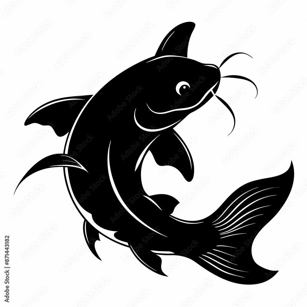 Obraz premium black Catfish vector silhouette