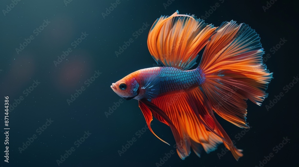 Fototapeta premium Colourful Betta fish.Siamese fighting fish in movement isolated on black background. Capture the moving moment of colourful siamese fighting fish isolated on black background.