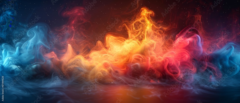 Abstract colorful smoke art with vibrant swirling patterns in blue, red, and yellow creating a stunning visual effect. Abstract colorful smoke art with vibrant swirling patterns in blue, red, and yellow creating a stunning visual effect.