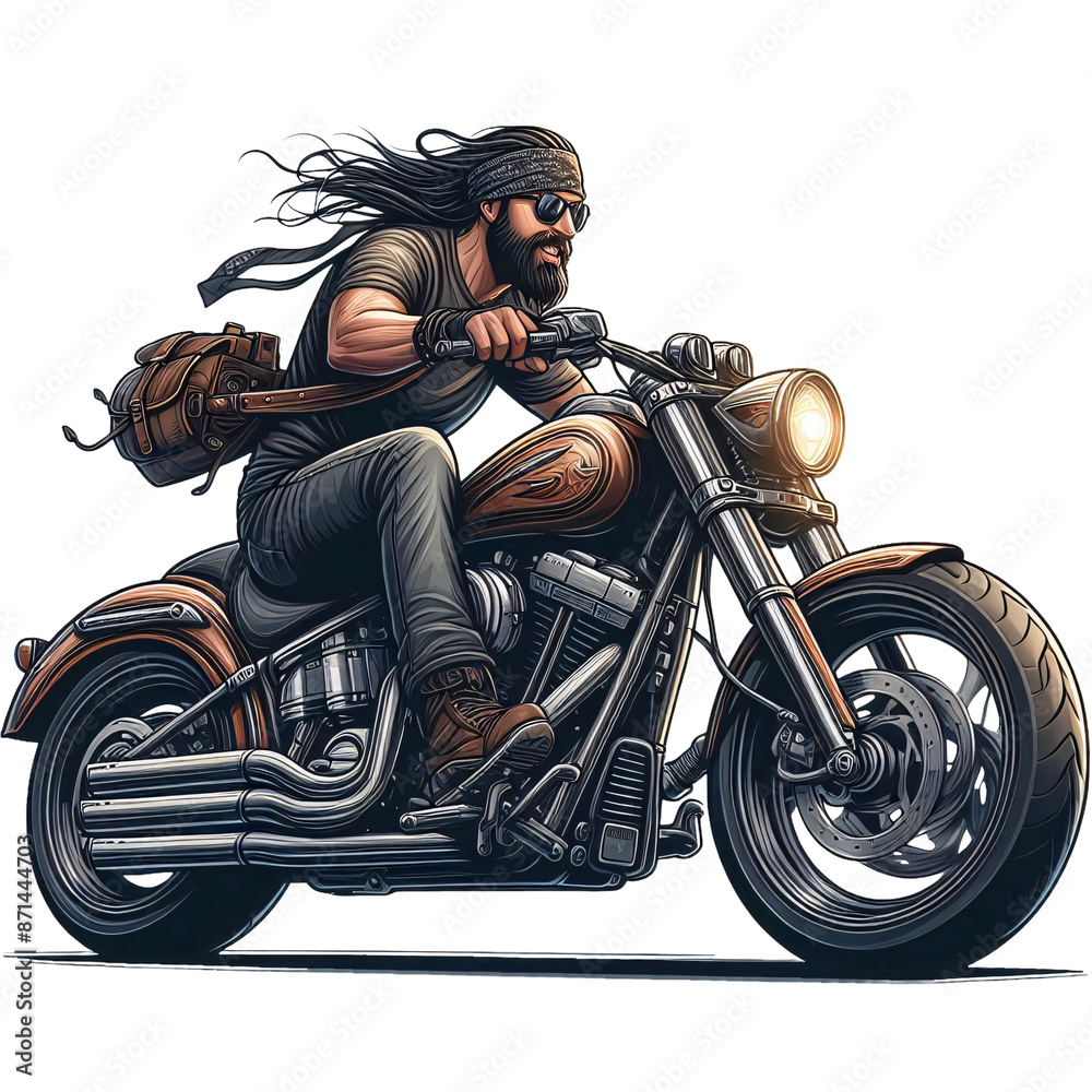 Man Riding a Big Motorcycle - Fun Motorbike Tour Journey, Side View Perspective, Isolated on Transparent Background Man Riding a Big Motorcycle - Fun Motorbike Tour Journey, Side View Perspective, Isolated on Transparent Background