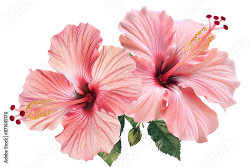 two pink hibiscus flower isolated on transparent background