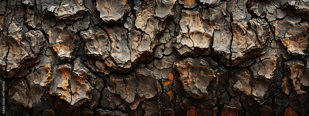 Detailed Textured Bark of an Old Weathered Tree with Deep Grooves and Rough Surface Detailed Textured Bark of an Old Weathered Tree with Deep Grooves and Rough Surface