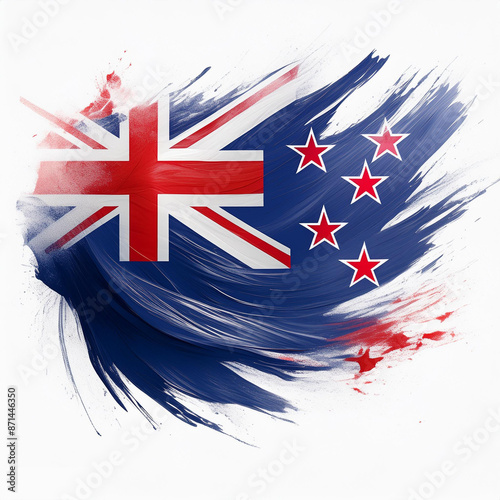 abstract New Zealand Flag in paint brush stroke, isolated on white Background