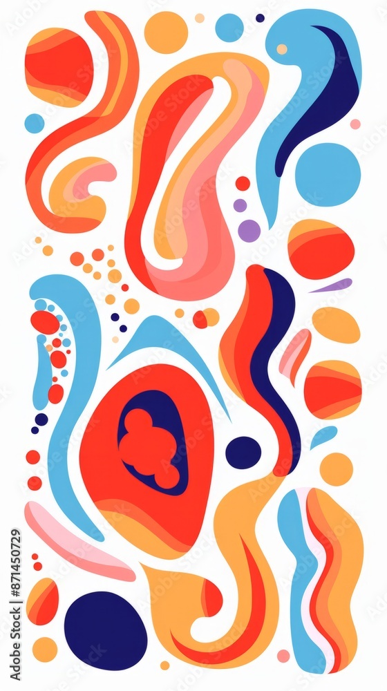 Obraz premium Abstract Colorful Shapes Wallpaper With Curved Lines and Dots